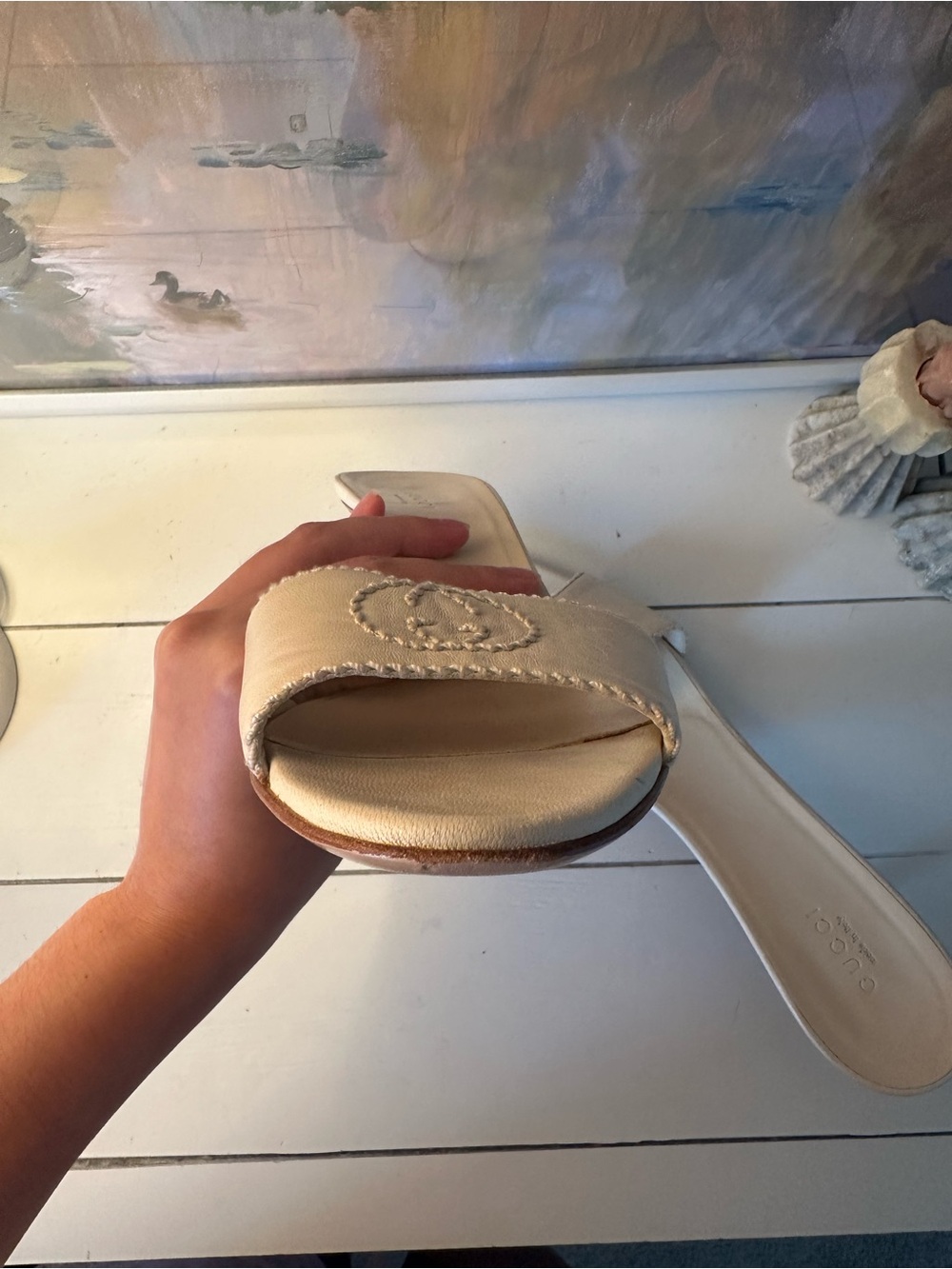 Vintage Gucci Cream Leather Slide Mules - Picture 5 of 6